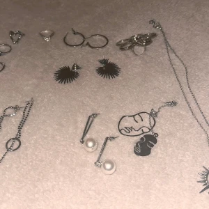 Samling av silverfärgade smycken - En stilren samling av silverfärgade smycken inklusive halsband med solmotiv, ansiktsmotiv och en trollslända.Perfekt för att mixa och matcha till olika stilar.💕💕⚡️⚡️skriv om det är nån specifik du är intresserad i så kan vi diskutera priset. 