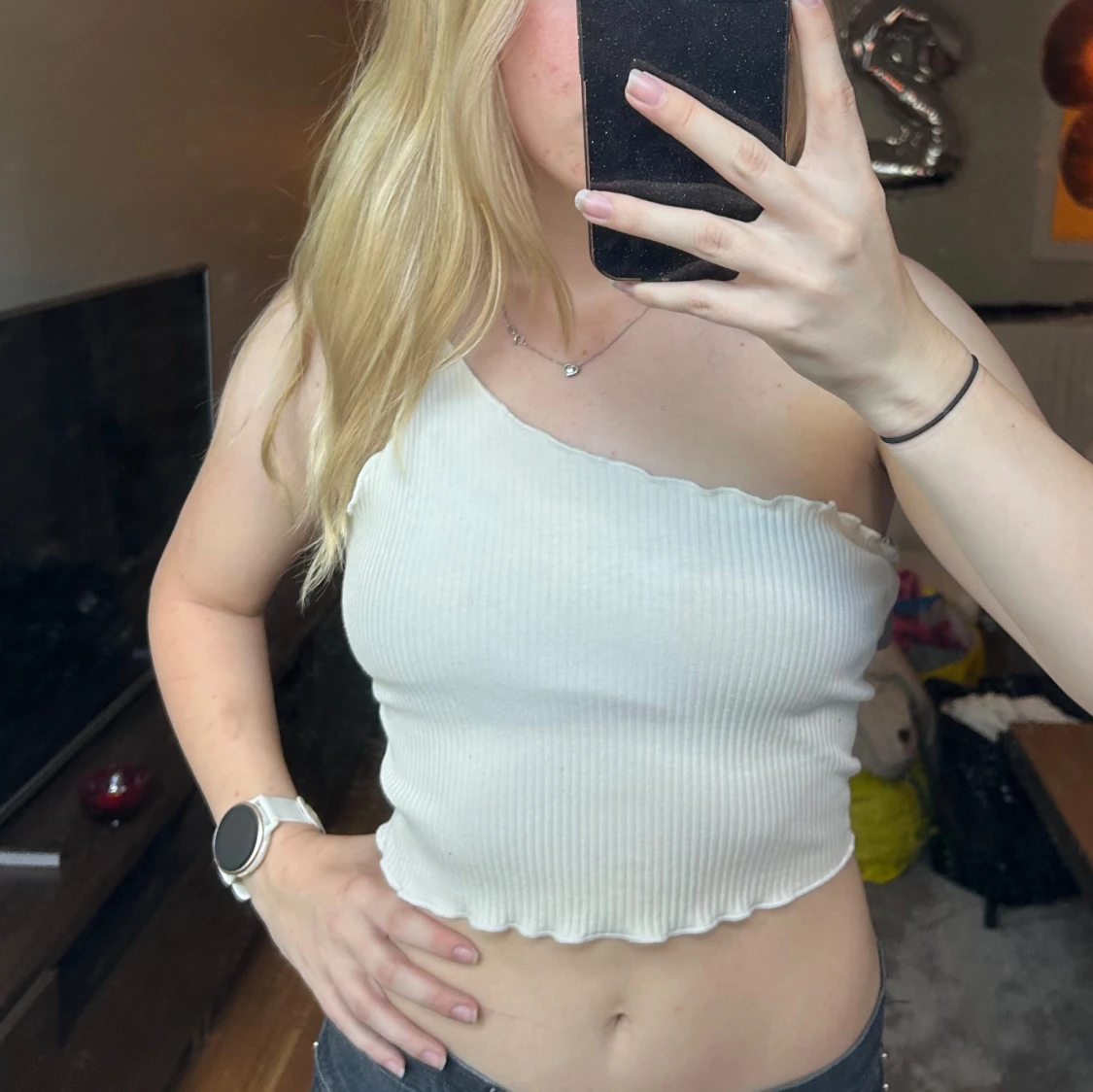 Beige oneshoulder topp - 90