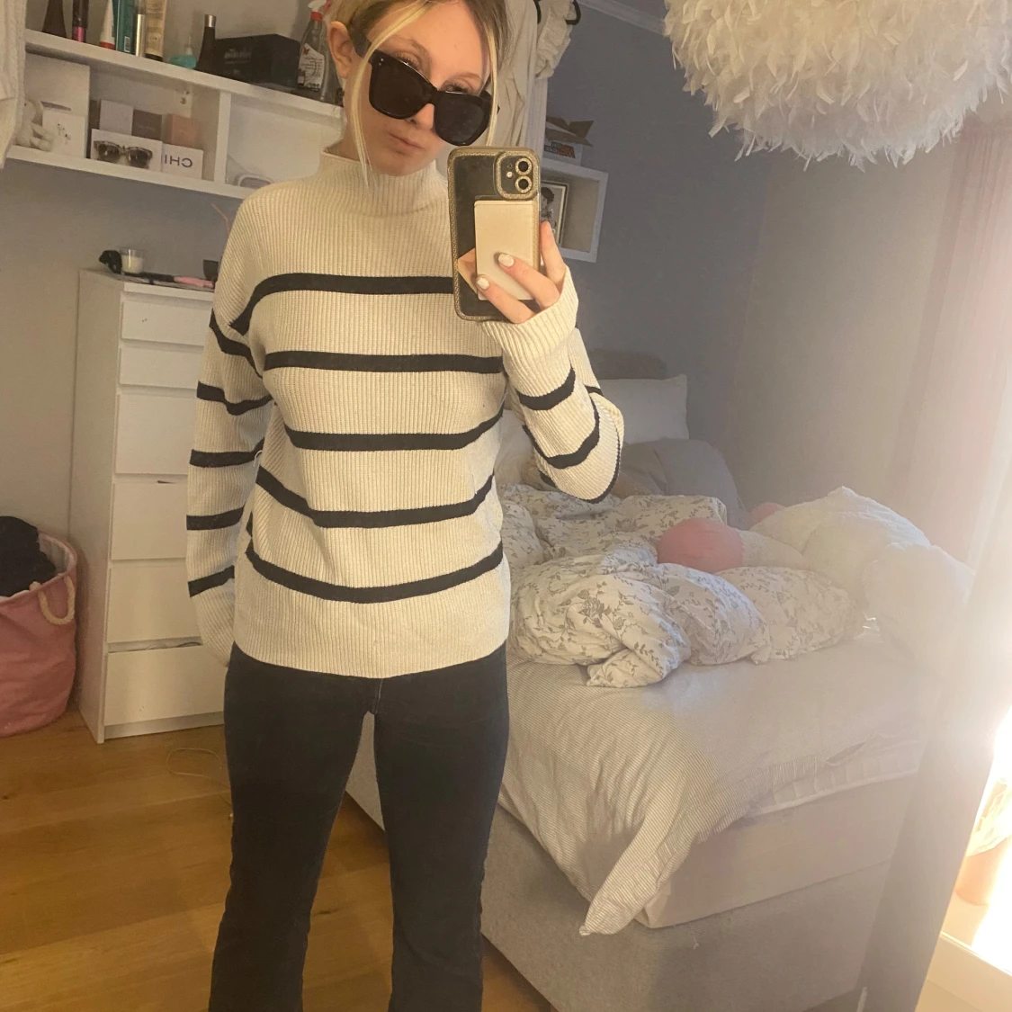 Vit och svart randig tröja från Vila - 90