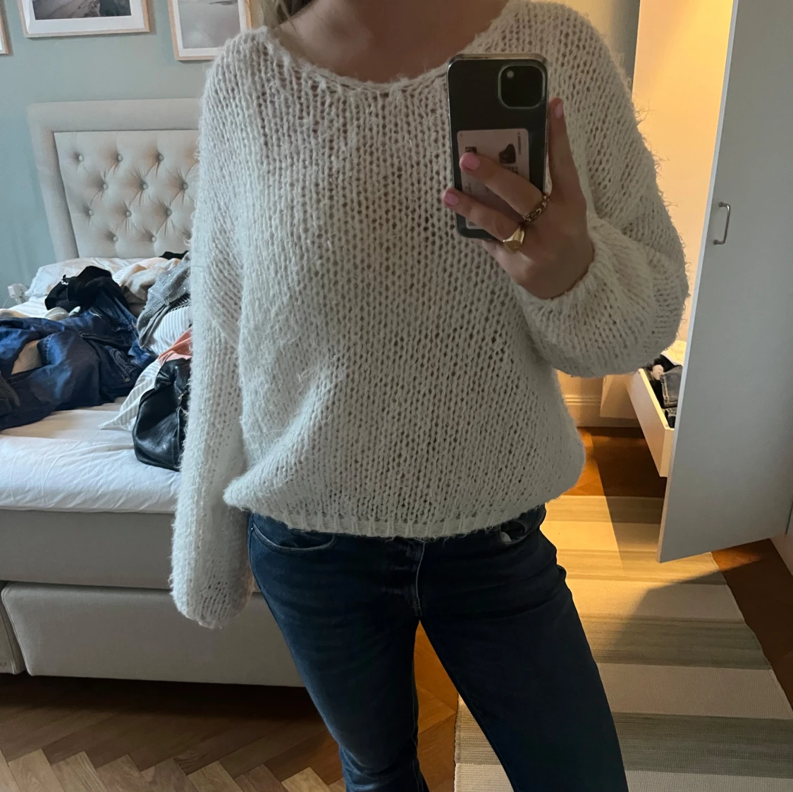 Stickad vit tröja  - 91