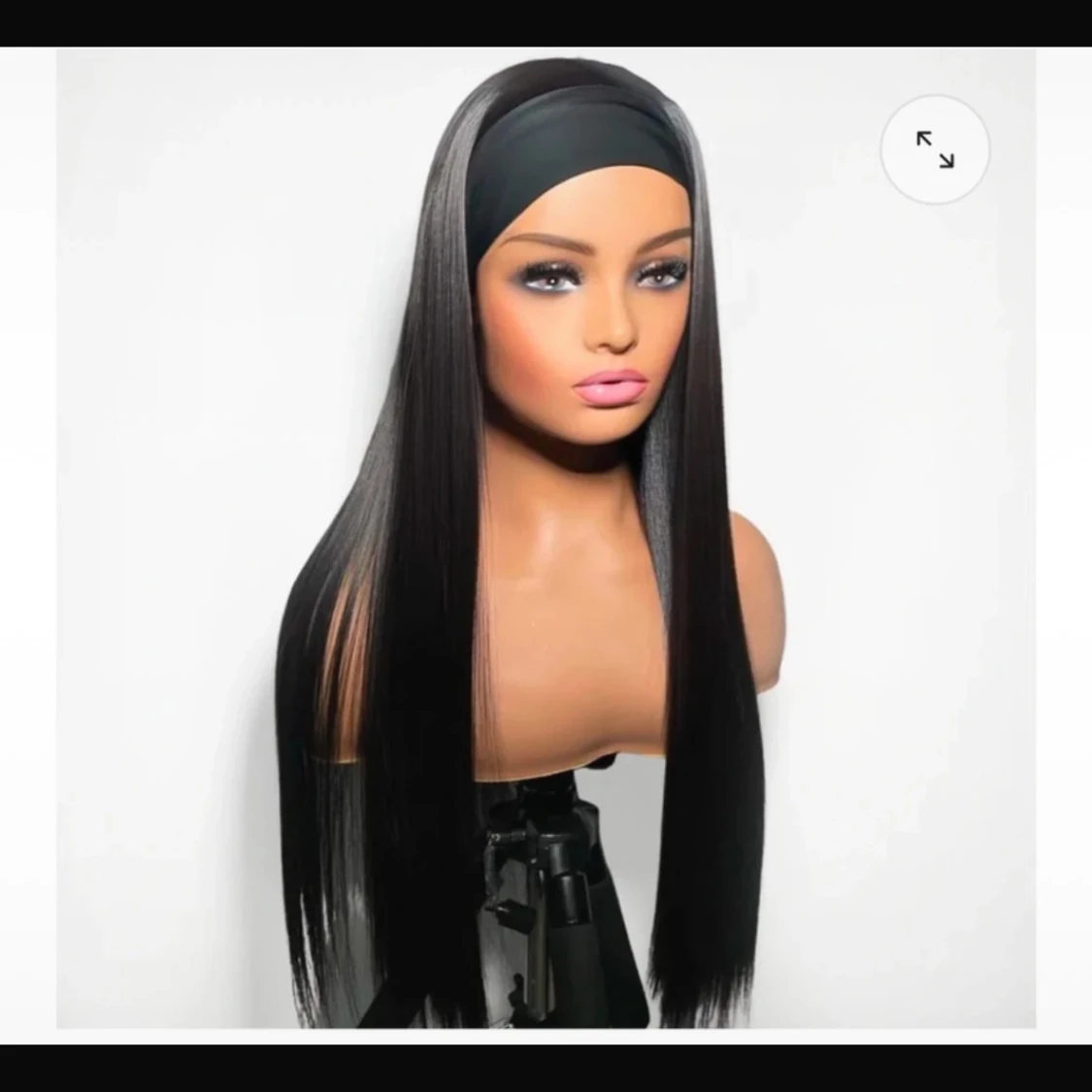 24 inch straight Headband wig in Black with beige Cap