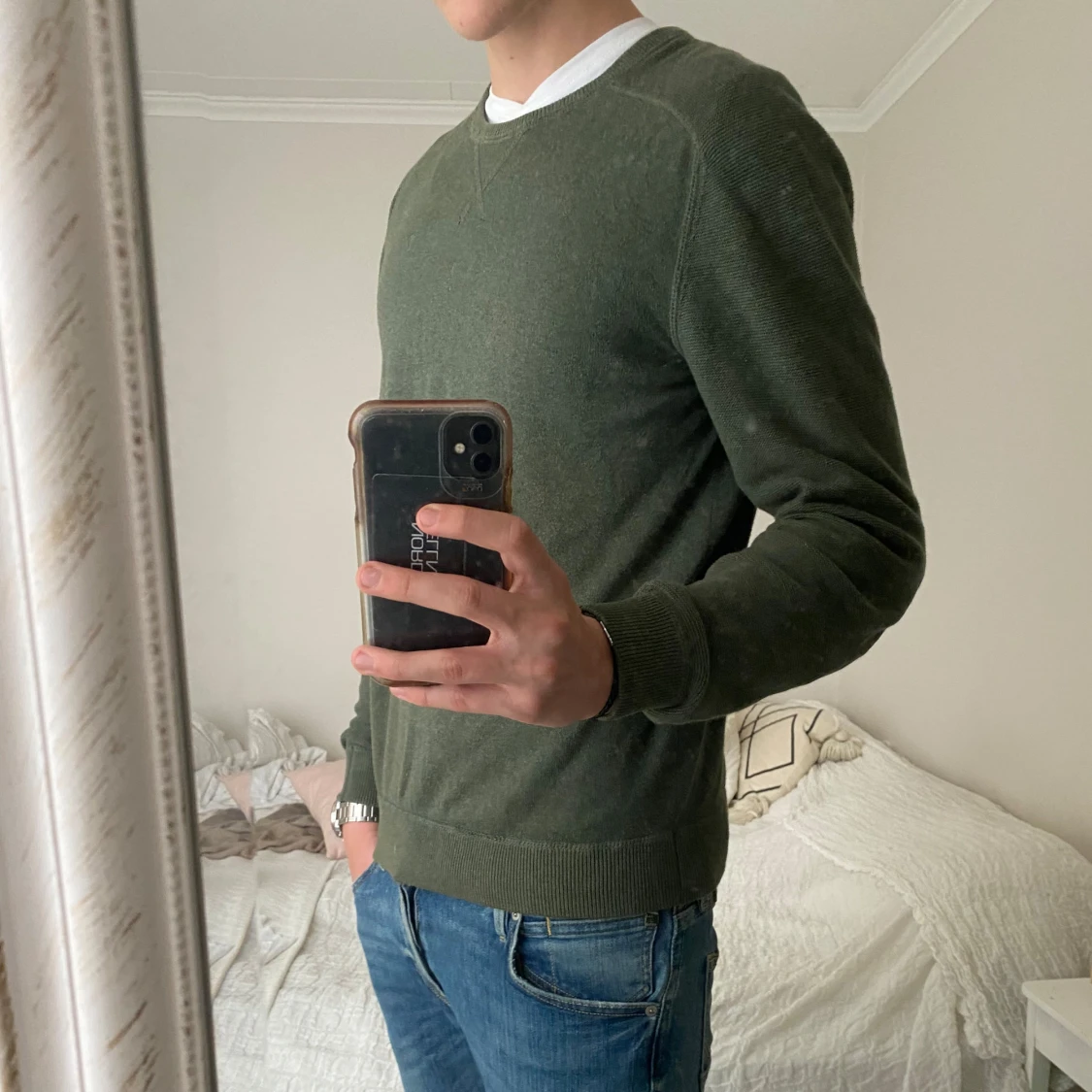 Stickad grön tröja - 90