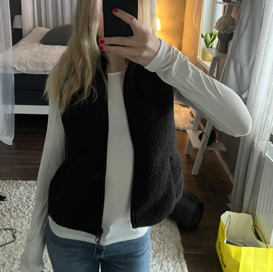 Svart teddy väst med dragkedja