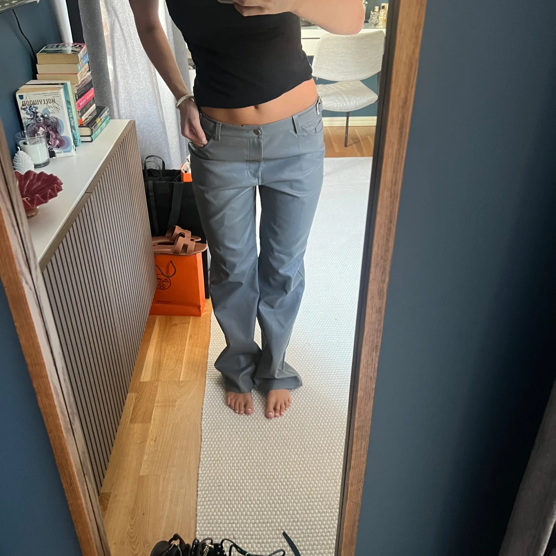 Low waist läder byxor - 90