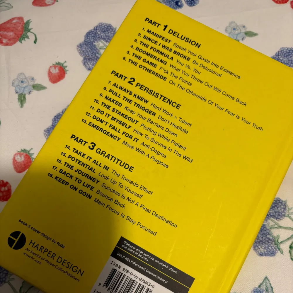 Säljer en inspirerande bok med titeln 'It's All In Your Head' av Russ. Boken har en ljusgul hårdpärm med svart text och en stiliserad profilbild på framsidan. Den är uppdelad i tre delar: Delusion, Persistence och Gratitude, och handlar om att övervinna mentala hinder. Perfekt för dig som vill ha motivation och självutveckling!. Böcker.