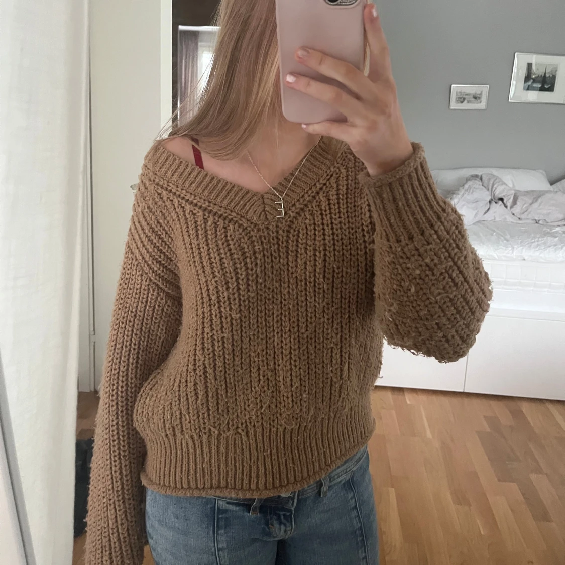 brun stickad tröja - 90