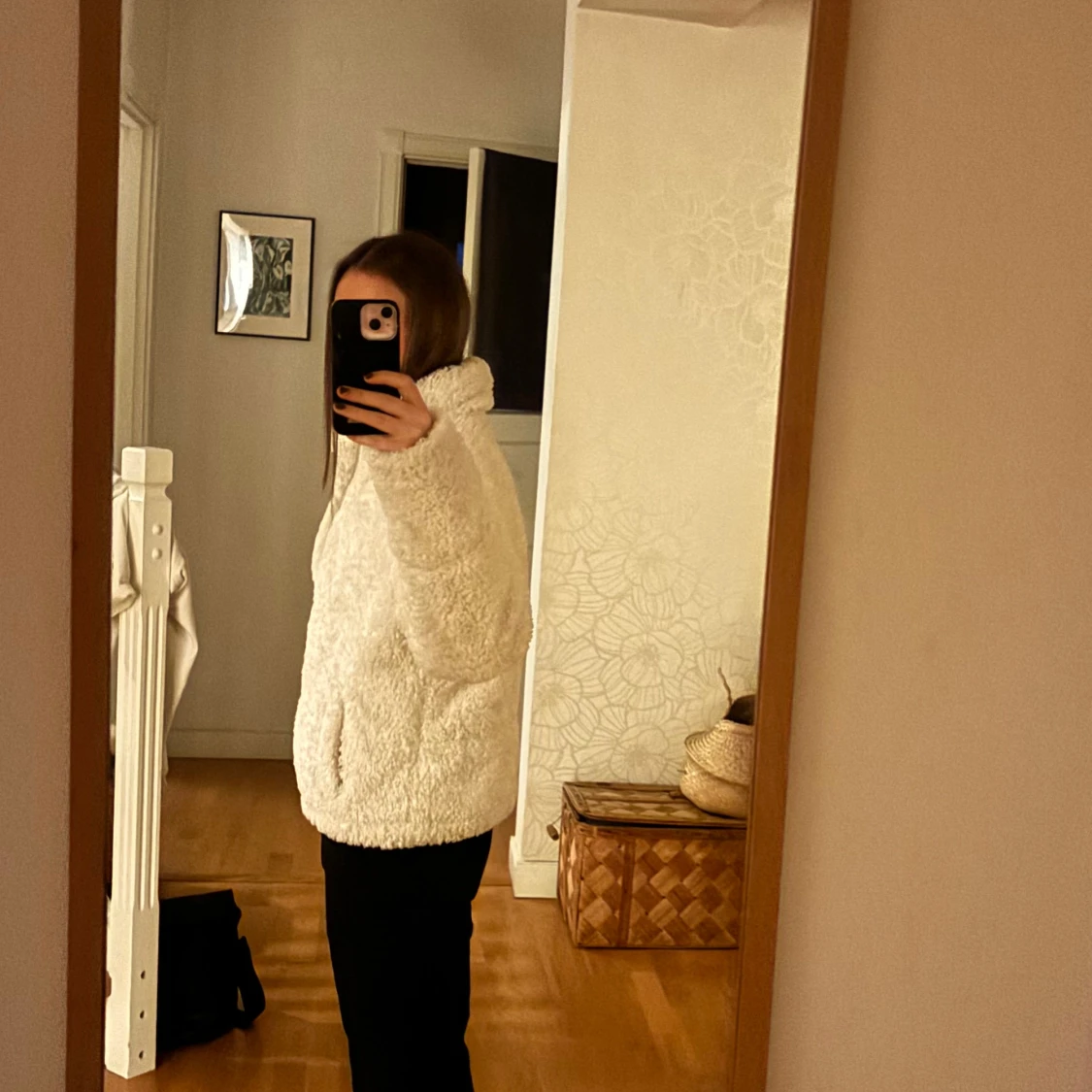 Vit/beige teddyjacka - 90