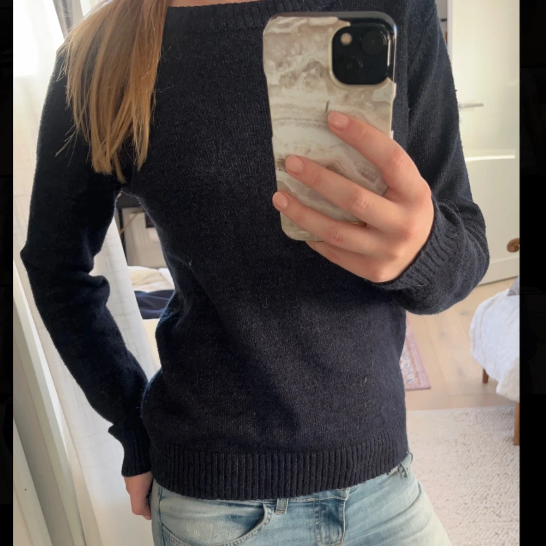 Mörkblå stickad tröja - 92