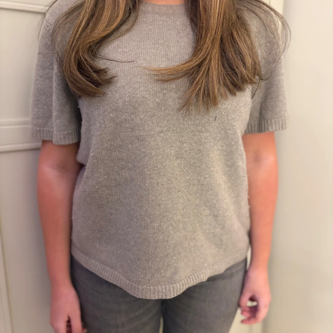 Beige/grå kashmir soft goat tröja