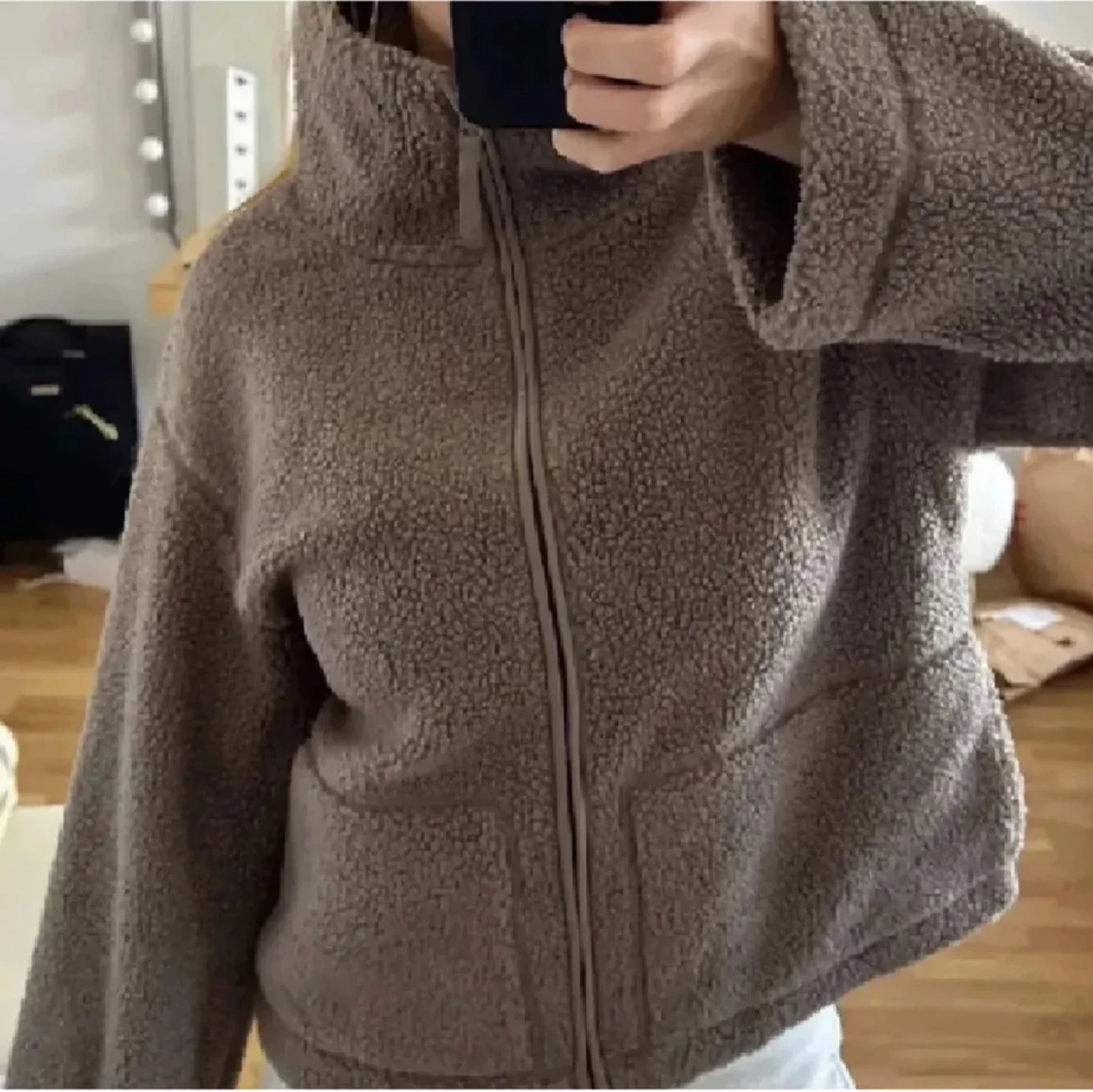 Brun teddyjacka med dragkedja - 90