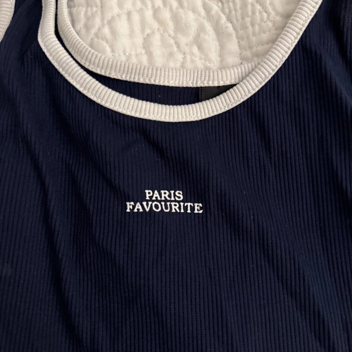 Mörkblå ribbad linnetopp - 90