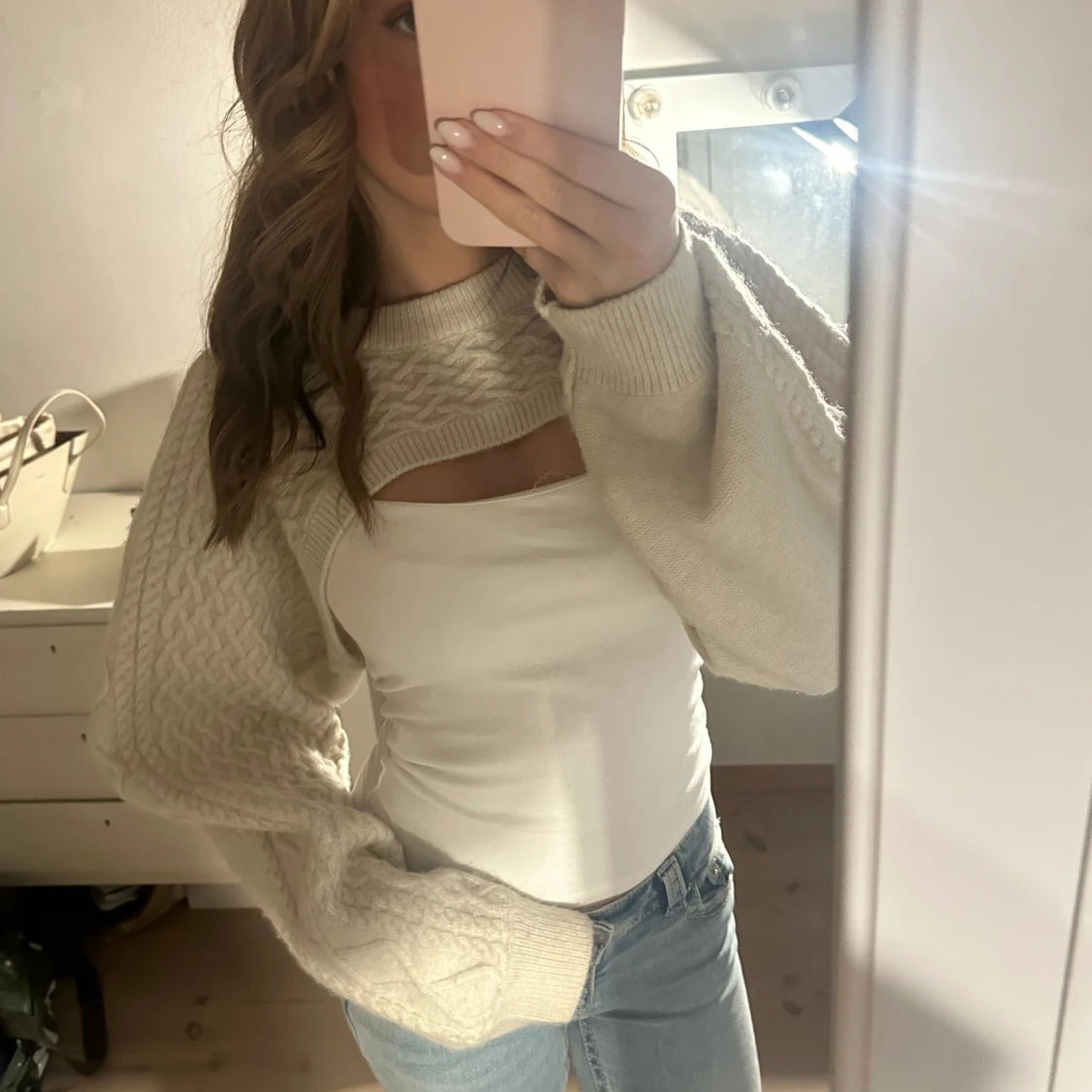 Beige stickad bolerotopp - 90