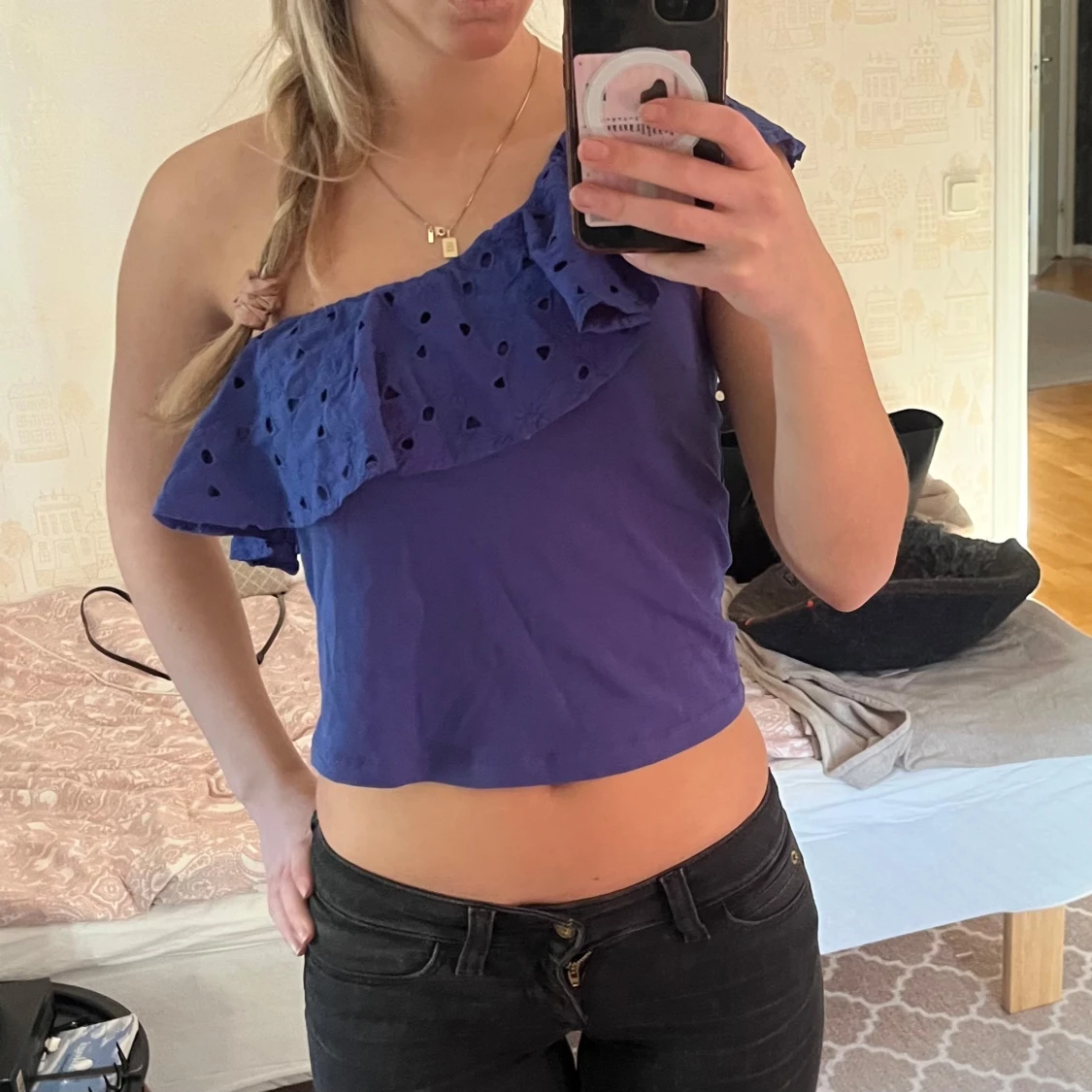 Blå oneshoulder topp - 1