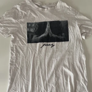 Vit t-shirt Mistere Tee med print - Vit t-shirt från Mister Tee i bomull med svartvit print av tatuerade händer i bön och texten 'pray' under motivet. Klassisk passform och rund hals. Perfekt för dig som gillar streetstyle och coola tryck.