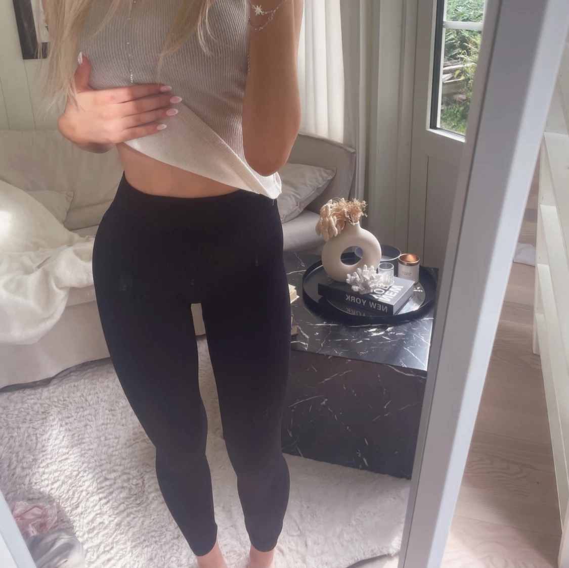 Svarta ribbade tränings tights