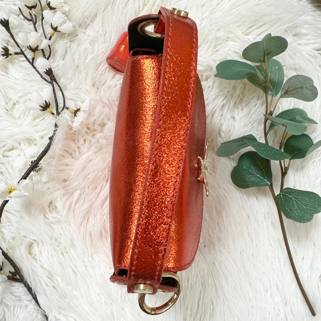 Metallic orange axelväska med guldkedja skinn Italiensk Bee bag Collection - 4