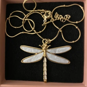 Halsband med trollslända  - Säljer detta superfina rostfria halsband med en vit guldig trollslända. Kedjan har även små detaljer vilket gör halsbandet ännu finare. 