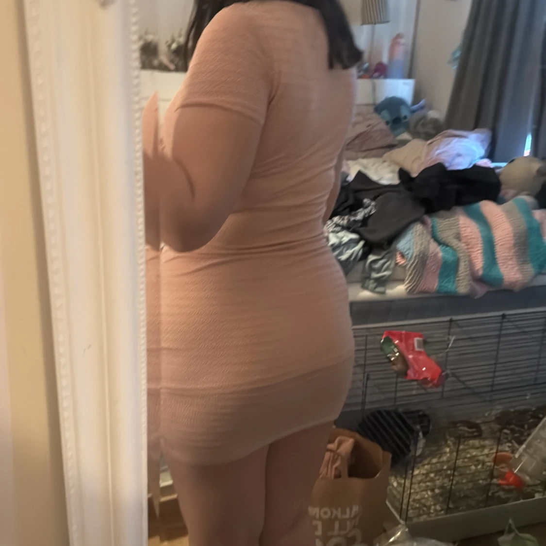 Ljusrosa stickad kortklänning - 1