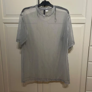 Transparent silvrig mesh-topp från H&M Divided - Säljer en transparent silvrig holografisk mesh-topp från H&M Divided. T-shirten har korta ärmar, rund halsringning och over sized  i strl M