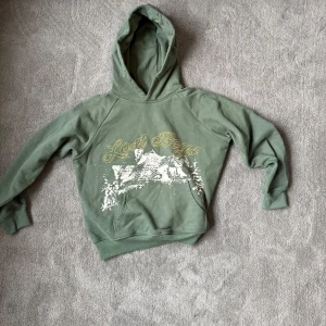 Grön hoodie från Lost Boys - Säljer en grön hoodie från Lost Boys använd endast en gång. Tryck på framsidan och en liten broderad logga på huvan. Tröjan har långa ärmar och en klassisk känguruficka framtill. Perfekt för en Loose stil.                                                  Ordinarie pris runt 800kr utan frakt.