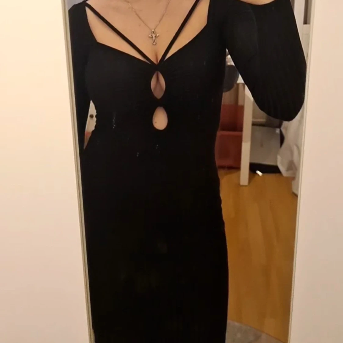 Svart ribbad långklänning H&M XS