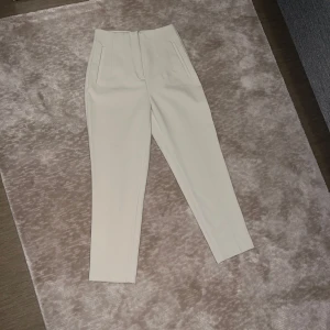 Beige högmidjade kostymbyxor - Snygga beige kostymbyxor med hög midja och raka ben. Byxorna har figursydda fickor. Kostymbyxorna är från Zara och har bara använts en gång. 