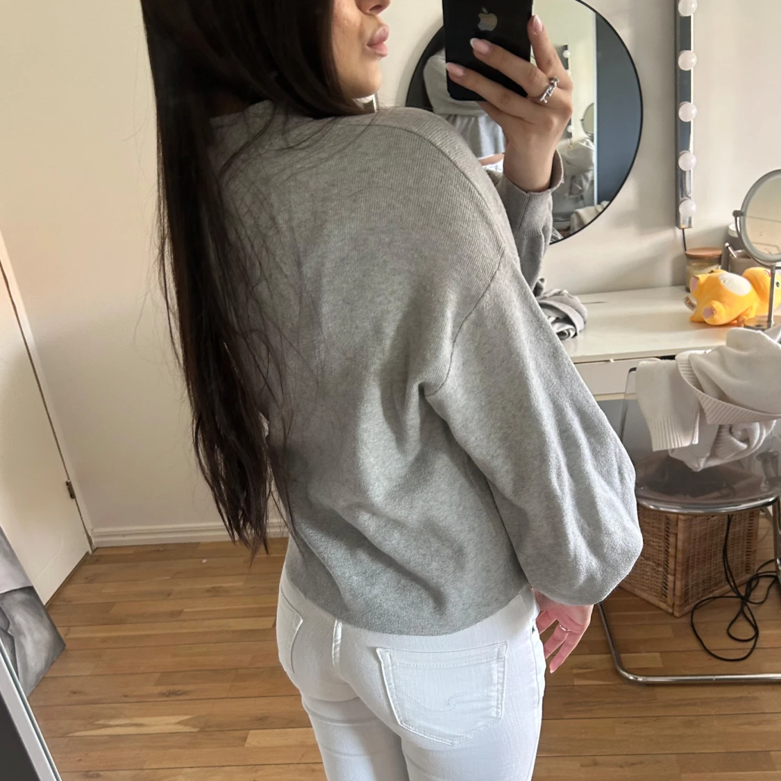 Grå croppad polotröja med puffärm - 1