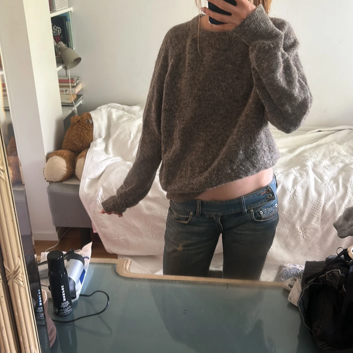 Grå stickad tröja i alpacka ull
