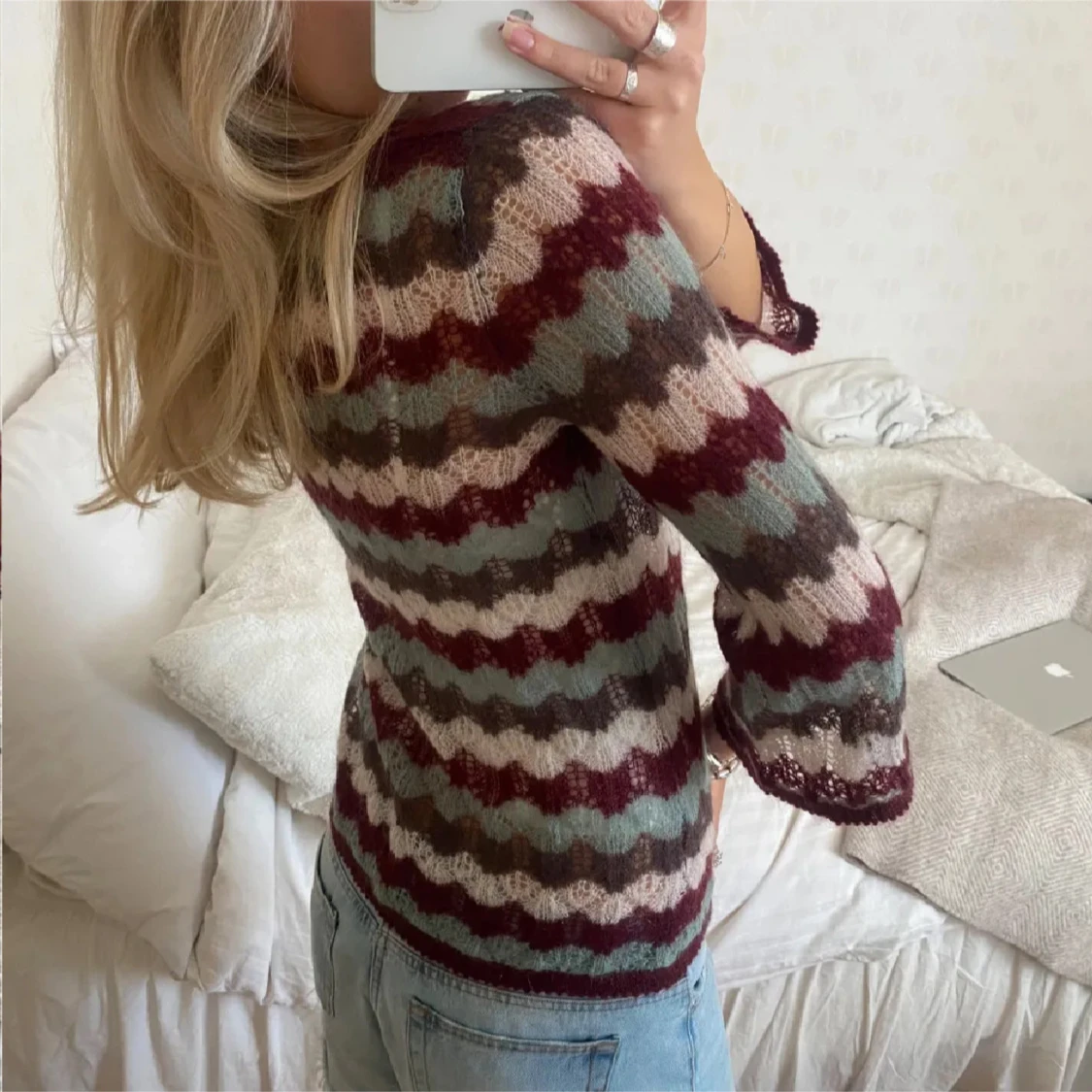 Mönstrad stickad kofta i flera färger - 2