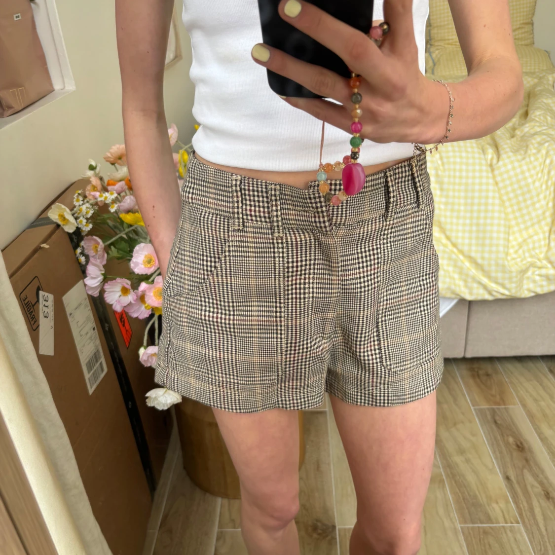 Rutig shorts med fickor - 2