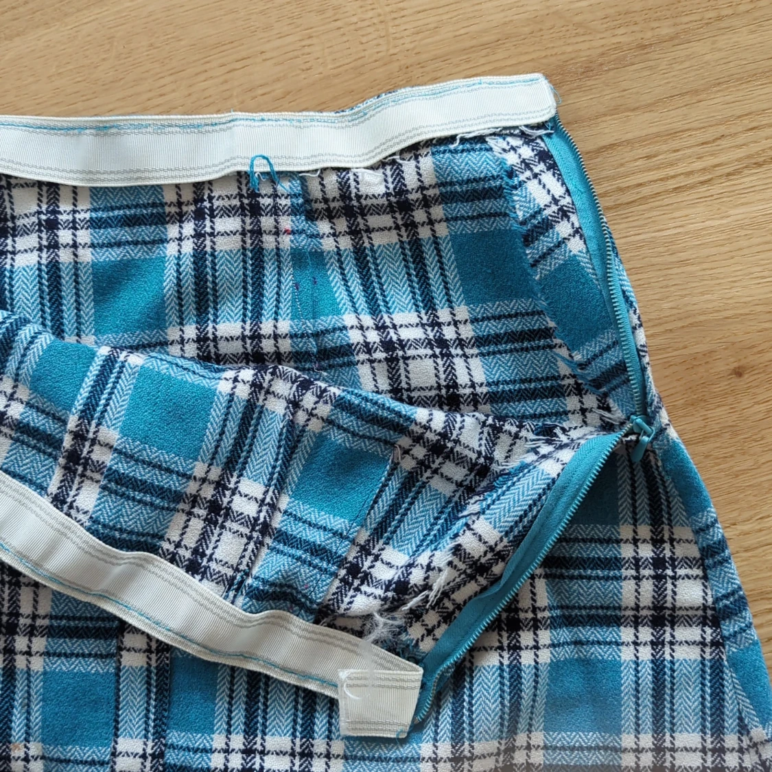 Vintage Blåvit rutig kortkjol med dragkedja - 2