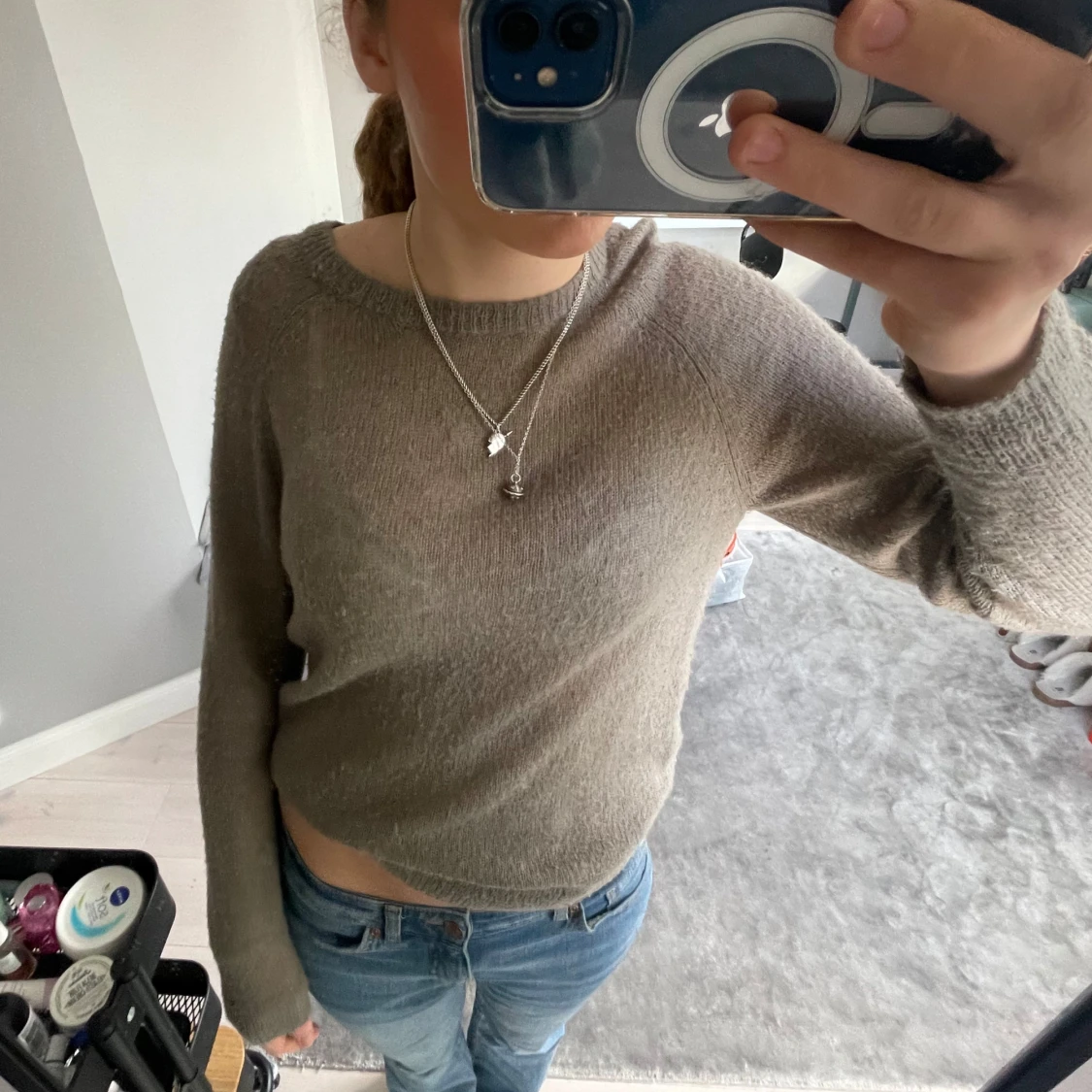 Grå brun stickad tröja - 1