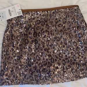Leopardkjol Zara - Säljer en kort leopard mönstrad fest paljettkjol från zara då den ej kommit till användning, nyskick och prislapp kvar. Tror ej den säljs längre. 