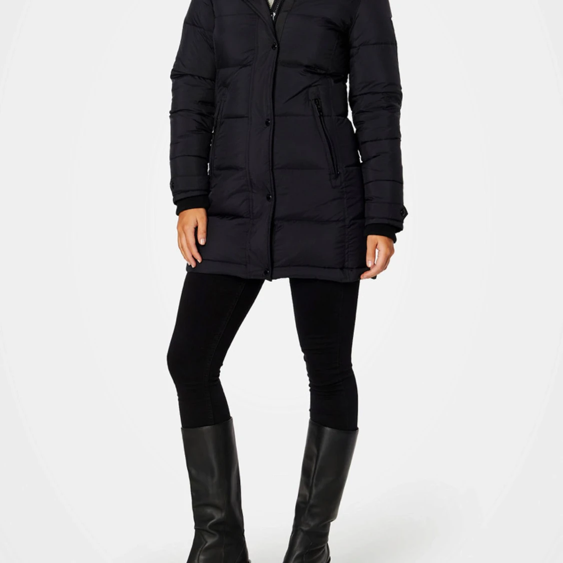 Svart lång pufferjacka med huva - 2
