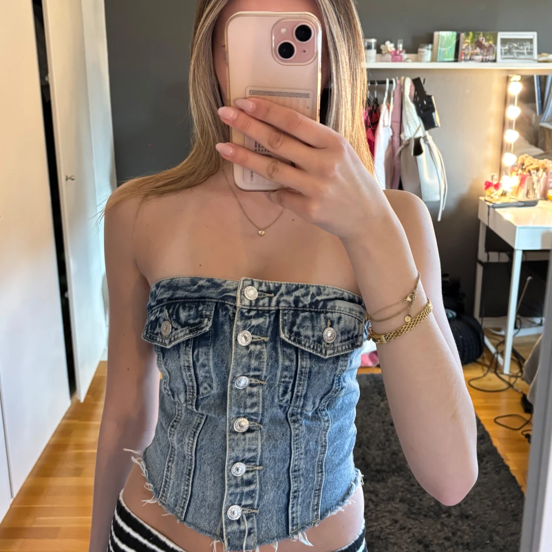 Jeans tubtopp med knappar