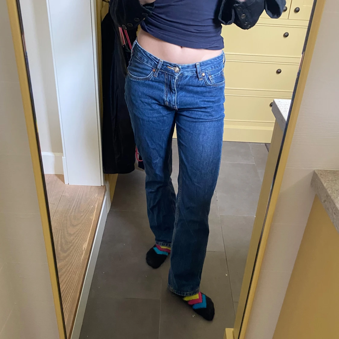 Blå low waist straight jeans - 1