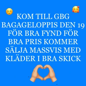 KOM TILL GBG BAGAGELOPPIS DEN 19 APRIL ELLER 20 - Jag kommer ha massvis med kläder som jag kommer sälja från 30-100 kr beroende på vara fast det kommer vara jättekul att få träffa många och kunna sälja mycket till er för ett bra pris så snälla kom på Lördag till slottskogen bagage loppis