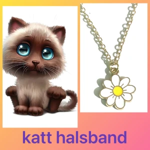 By prisförslag- katt halsband i Guld med blomma - Charmigt guldhalsband med en söt blomma i vitt och gult. 