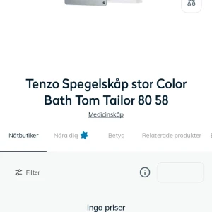 Tenzo Spegelskåp stor color Bath Tom Taylor. - Tenzo Spegelskåp stor color Bath Tom Taylor Logotyp på spegeln och oanvänd och ligger i sin original förpacknin 1 dörr/2 stycken hyllor med mjuk stängning och måtten H58xB80xD16 cm. Öppnad.Hömtas i Skene alt skickas. OBS lånad bild men är exakt den spegeln.