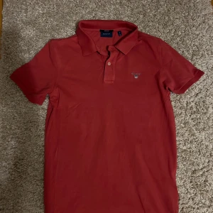 Röd pikétröja från GANT - Säljer en snygg röd pikétröja från GANT i storlek S. Tröjan har en krage och gant loggan broderad på bröstet