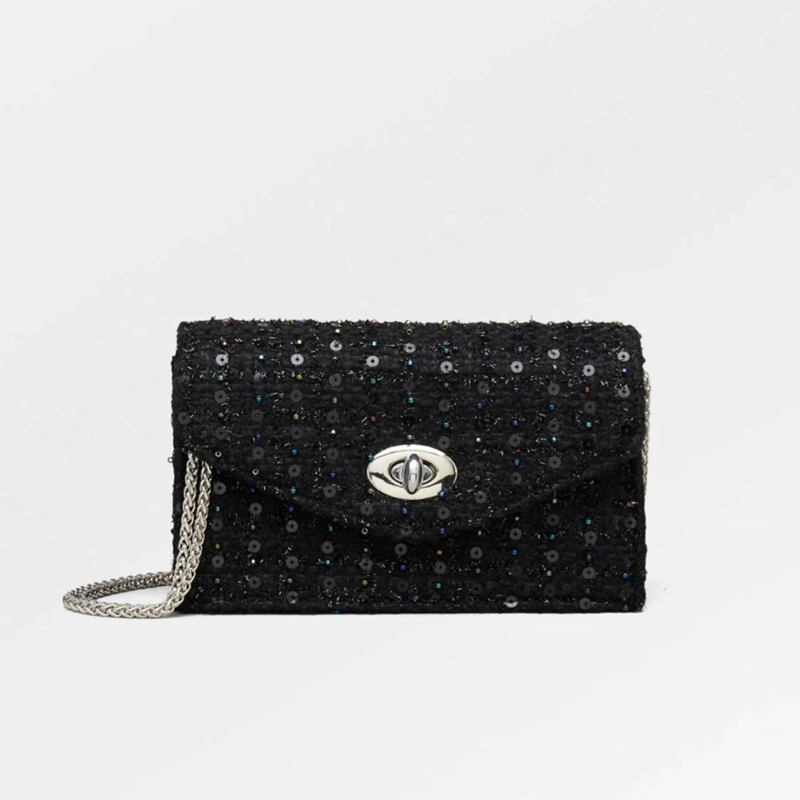 Svart glittrig kuvertväska med kedja