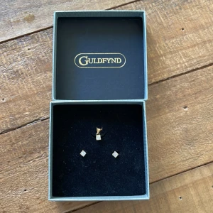 Guldpläterat smyckeset med cubic zirconia från Guldfynd - Elegant smyckeset från Guldfynd med ett par små örhängen och ett matchande hänge i guldplätering, dekorerade med gnistrande cubic zirconia-stenar. Perfekt för att ge en touch av lyx till din stil. Oanvända! Nypris 3000kr