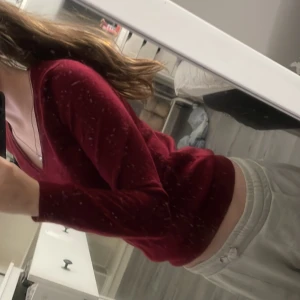 Vinröd v-ringad tröja från Uniqlo - Säljer en vinröd v-ringad tröja från Uniqlo i storlek M. Tröjan har lång ärm och en slim passform. Materialet är mjukt och skönt, passar bra till höst och vinter.