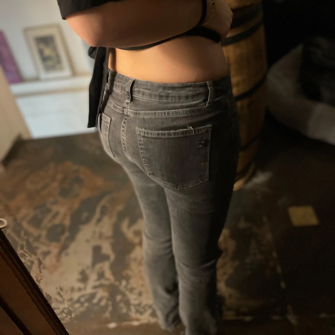 Grå Lågmidjade jeans med slitningar - 1