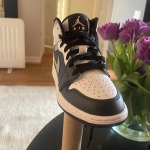 Nike Air Jordans i svart och vit - Snygga Nike Air Jordans i klassisk svart och vit färgkombination. Skorna har en ikonisk design med snörning och Air Jordan-logotypen på sidan. Perfekta för både stil och komfort.