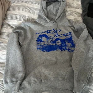 En grå Hoodie med blåa detaljer på  - En Hoodie som bara har legat i garderoben vilket betyder att den är som NY. Pris kan diskuteras och man får gärna be om fler bilder om man vill det, är det några frågor eller funderingar är det bara att skriva 💕🤗