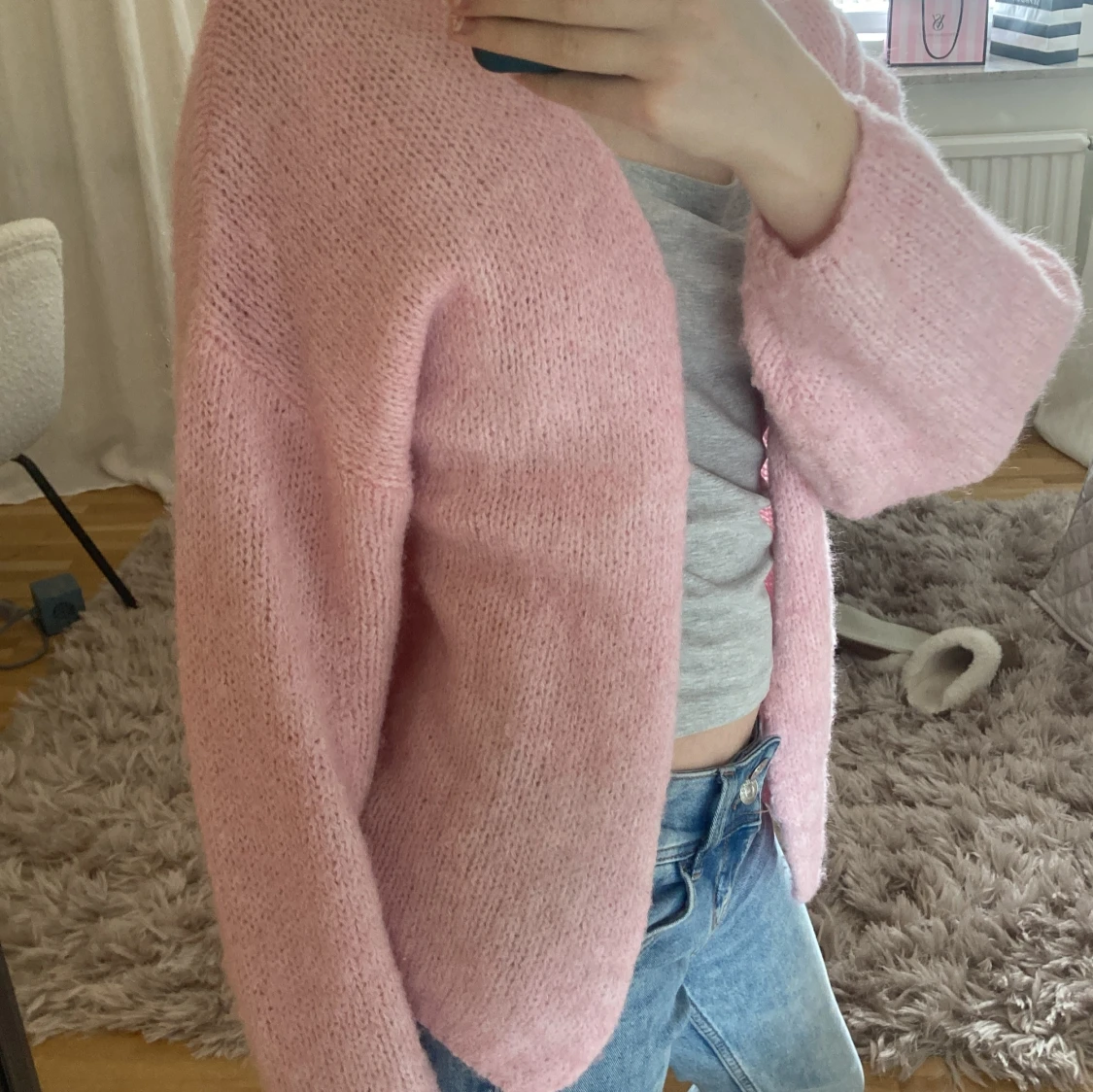 Ljusrosa stickad kofta - 1