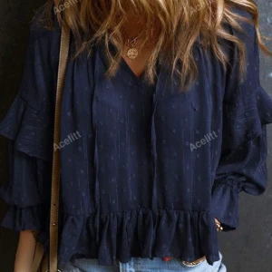 Elegant Marinblå lös blus - Jätte fin marinblå blus med löst material och lös passning