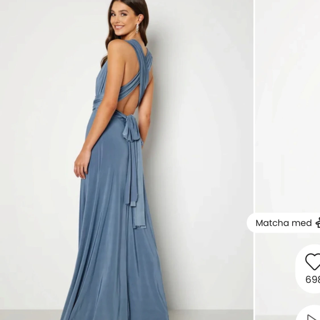 Blå långklänning med omlott och knyt - 1