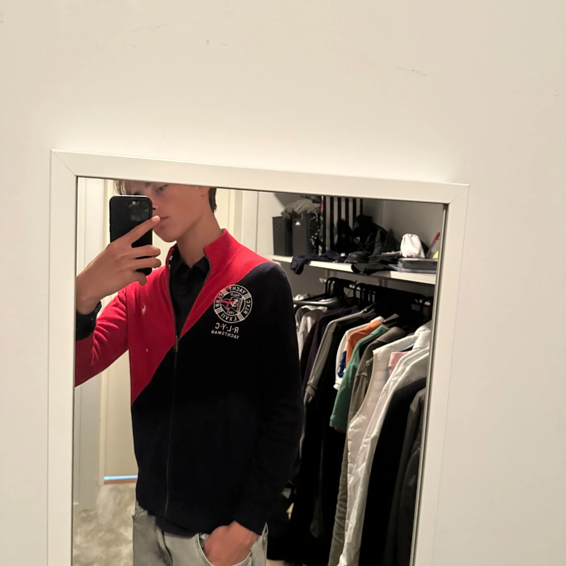 Ralph Lauren ziptröja röd och marinblå - 1